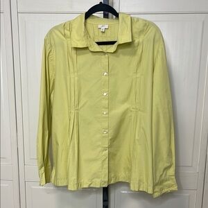 J.Jill Women's Classic Pleated Button Down Shirt Plus Sz XL Chartreuse Yellow